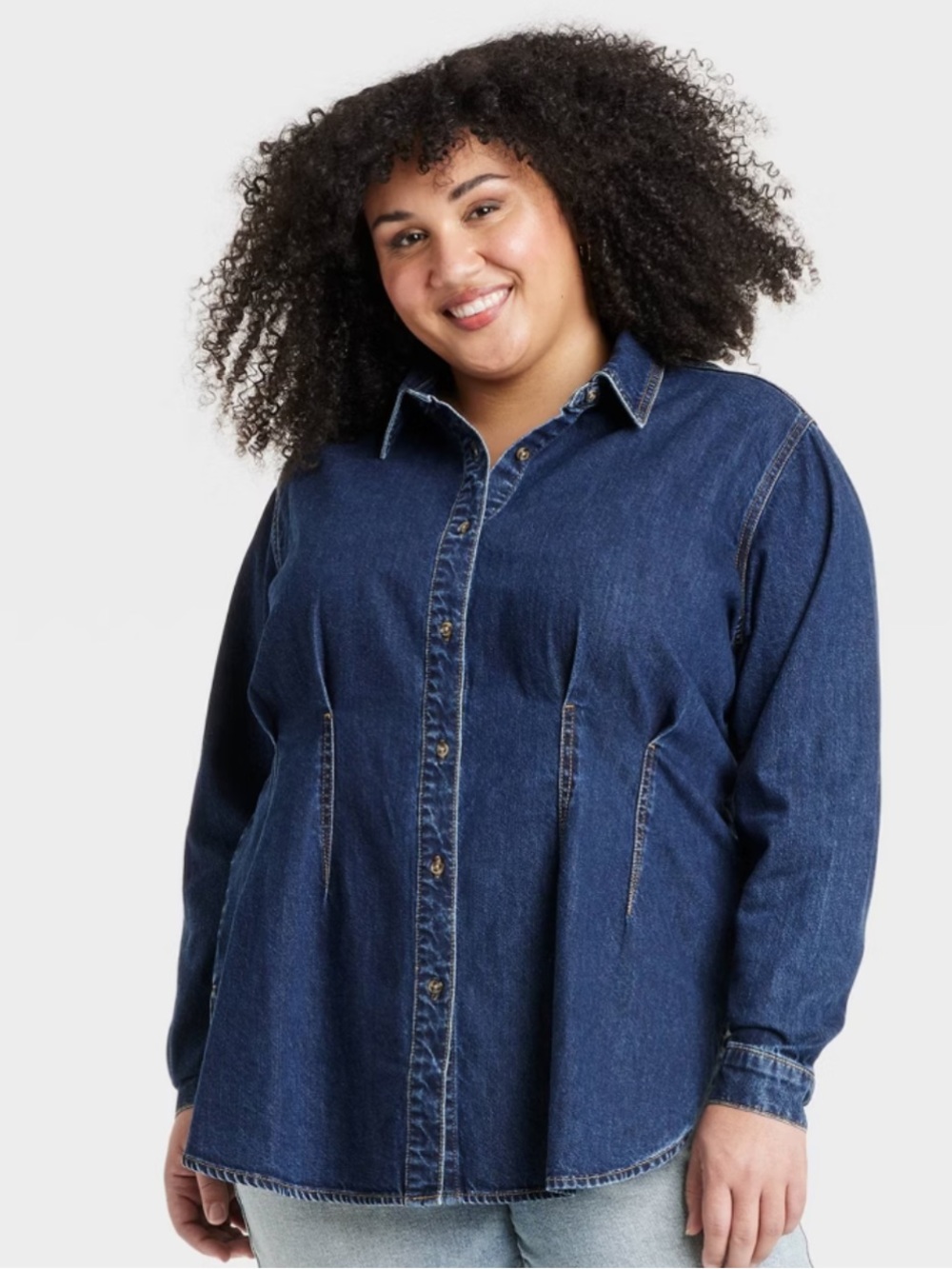 Ava & Viv Dark Wash Denim Button-Down Shirt